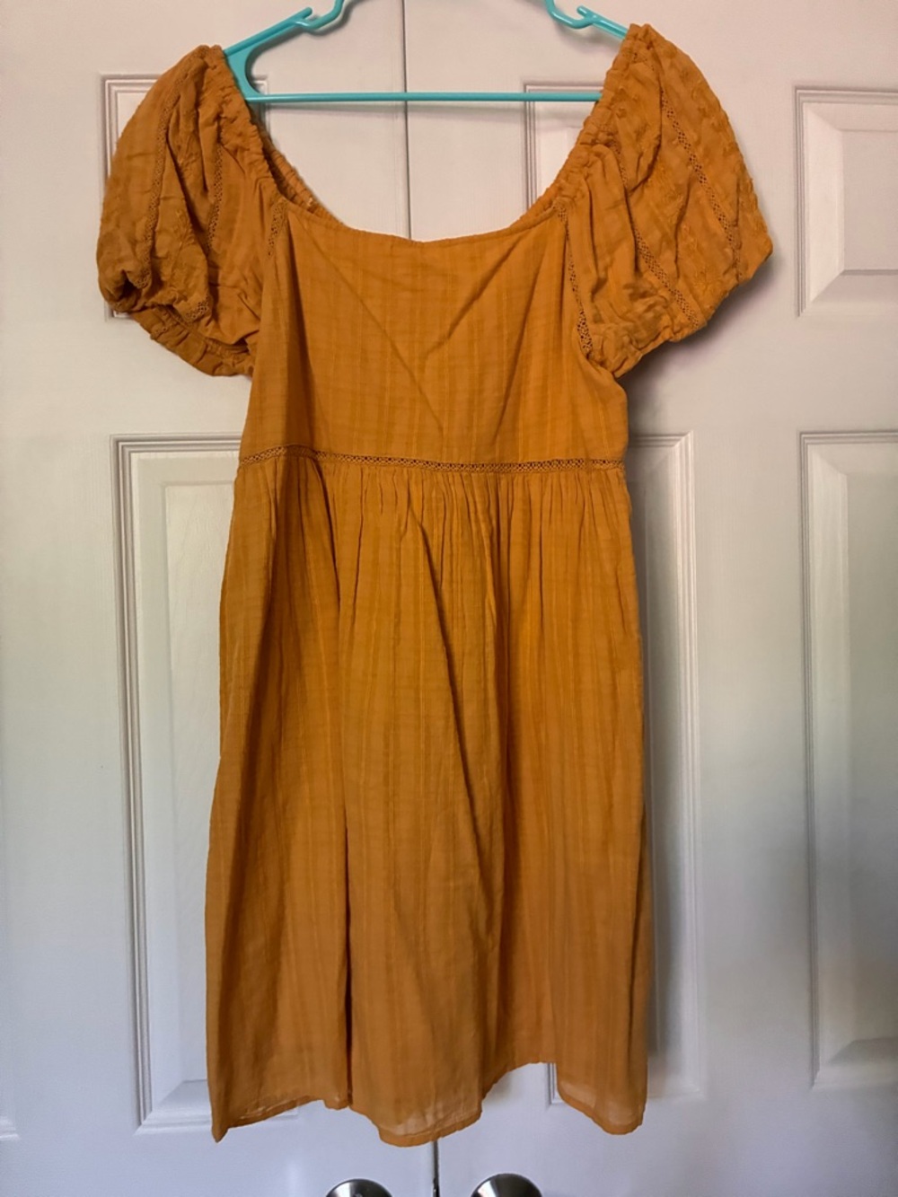 American Eagle Golden Yellow Smocked Puffy Sleeved Babydoll Dress large